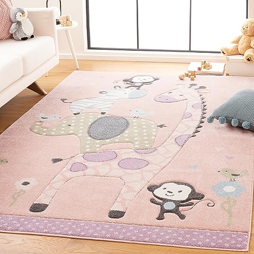 SAFAVIEH Carousel Kids Collection Area Rug - 4' x 6', Blush Pink, Animal Design, Ideal for High Traffic Area for Boys & Girls in Playroom, Nursery, Bedroom (CRK120U-4) - color: Blush Pink, size: 4' x 6' (Rectangular)