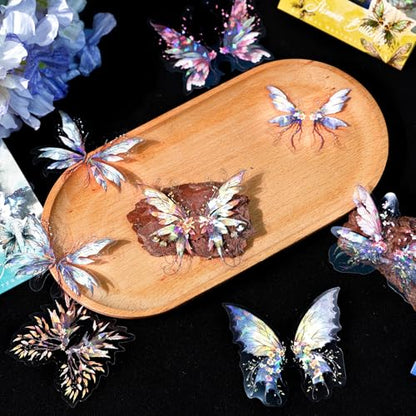 80-Piece Holographic Glitter Butterfly Art Stickers for Scrapbooking, Journaling, Resin Crafting – Waterproof Transparent Floral Fantasy Butterfly Decals - color: Glitter Butterfly