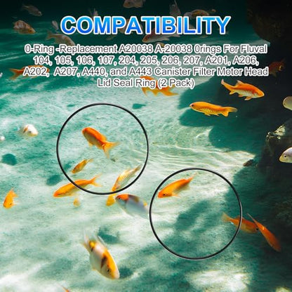 A20038 A-20038 O-Ring Replacement Part, Suitable for Fluval 104, 105, 106, 107, 204, 205, 206, 207 Motor Head Lid Sealing Ring Aquarium Filter Replacement Part, Black, 2 Pieces