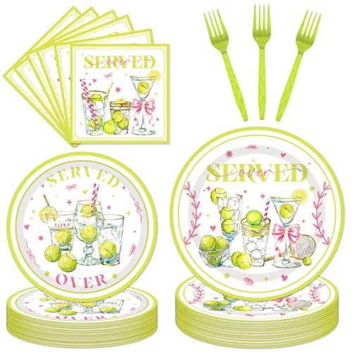 96Pcs Tennis Party Decorations Tableware Set Tennis Served Birthday Paper Plates Napkins Forks Softball Ball Sports Games Theme Baby Shower Party Supplies Serve 24 Guests - color: Green