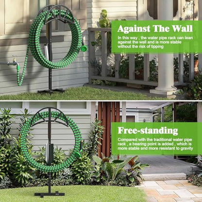 Mr IRONSTONE Heavy Duty Freestanding Garden Hose Stand With 4 Ground Spikes, Upgraded Stainless Steel Hardware Water Hose Holder, Black