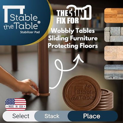 Stable the Table-Furniture Leveler, Non-Slip Stabilizer & Floor Protector | 24 Pack Charcoal Round, stackable rubber pads, simple 3-in-1 fix, levels wobbly furniture, stops sliding, protects floors - color: Charcoal Round