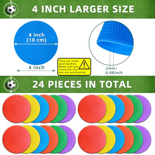 Poly Spot Markers 4 inch/9 inch Non-Slip Rubber Agility Training Markers Floor Dots Flat Field Cones for Football, Soccer, Basketball, School Exercise Drills, Dance Practice - style: 4 inch 24 Pcs (TPE)