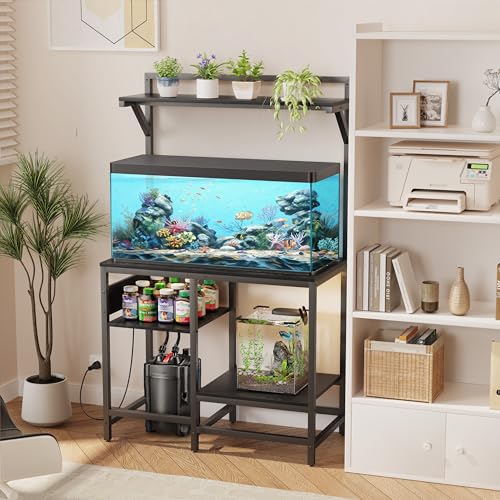 40 Gallon Fish Tank Stand for Standard & Breeder Tanks, Black | Fits 40 Gal Long, Tall & Breeder Tanks for Aquarium, Reptile Terrarium & Turtle Tank. Top Shelf, AC Outlets, 37.4"L x 19.7"W - size: 40 Gallon