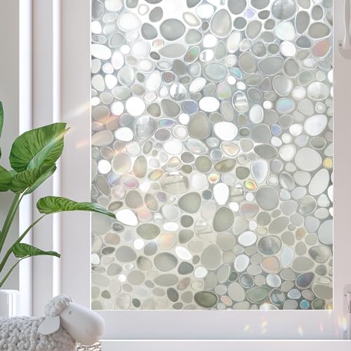 Window Privacy Film, Stained Glass Films, 3D Pebble Rainbow Windows Cling Decorative Window Decals, Sun Blocking Stickers Static Cling Door Windows Covering (17.5" x 78.7") - color: Pebble, size: 17.5" x 78.7"