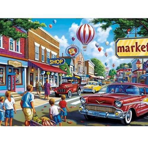 500 Piece Puzzle for Adult,Colorful Street Market Building Jigsaw Puzzles - color: A Street