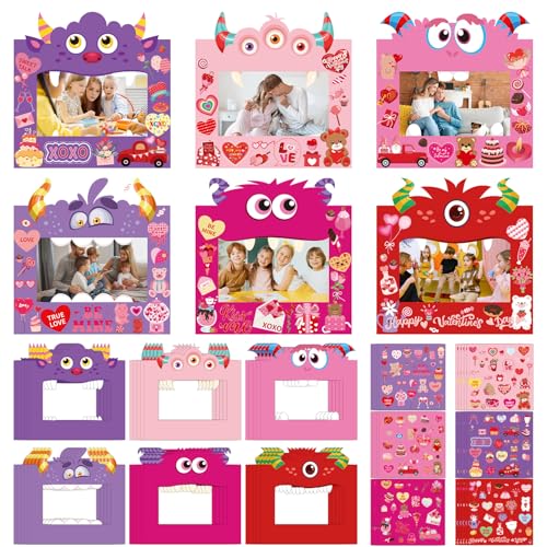 NOVWANG Picture Frame Craft Kit, 30 Pack Valentine's Day DIY Photo Frame, Monster Design, 6.7 inches/17 cm, Multicolour - Valentine's Day Style - color: Pink