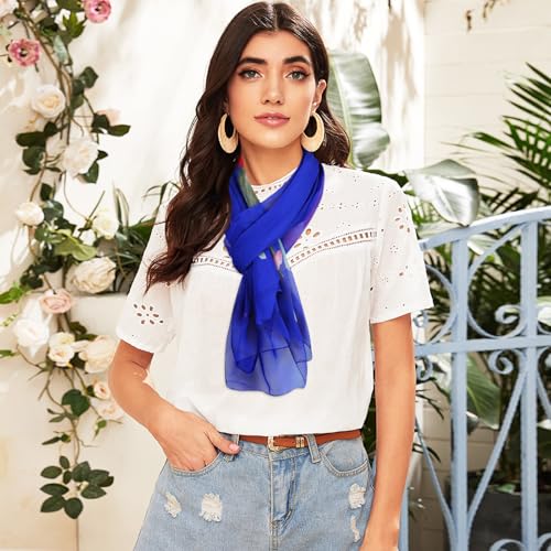 E-Clover Women Soft Floral Print Shawl Chiffon Sheer Scarf - color: Royalblue Pink