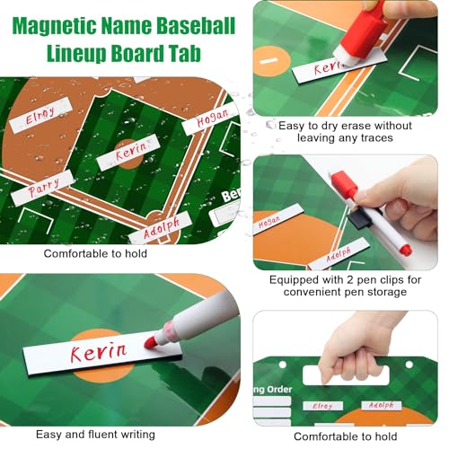 Baseball Coach Clipboard, Anglecai Double-Sided Dry Erase Baseball Lineup Board for Softball Dugout Board Baseball Coaching Board with 30 Lineup Card/ 10 Magnet/2 Marker/2 Hook (Green) - color: Green