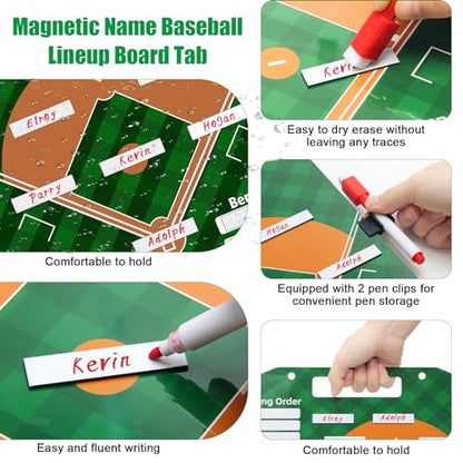 Magnetic Baseball Lineup Board, Anglecai Baseball Dry Erase Coaching Board | Baseball Coach Clipboard for Softball Dugout Board with 30 Lineup Card/ 10 Magnet/2 Marker/2 Hook - color: Green