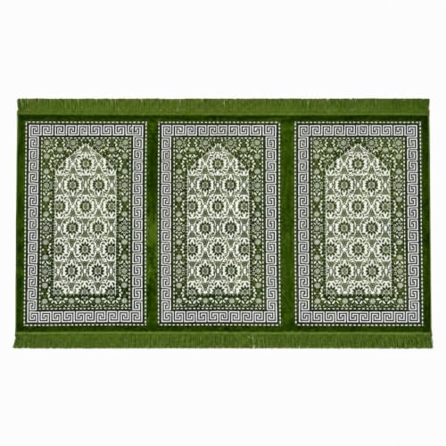 Modefa Muslim Prayer Rug Wide Multi Person Velvet Floral Carpet (Green) - color: Green