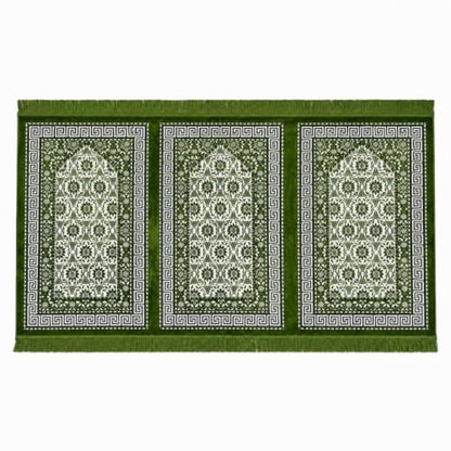 Modefa Muslim Prayer Rug Wide Multi Person Velvet Floral Carpet (Green) - color: Green