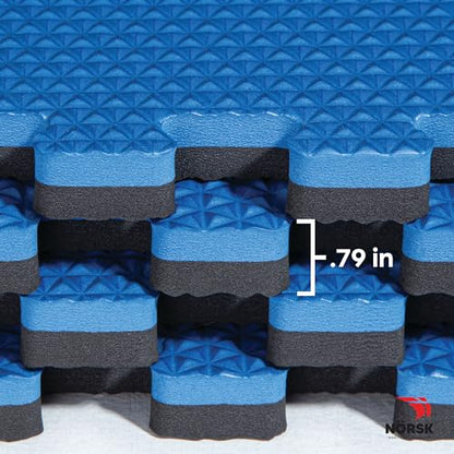 Reversible Gym Exercise Mats 3/4" Thick EVA Interlocking Foam Tiles, Perfect Home Gym Flooring, 36 Tiles & 72 Trim Pieces, 144 Sq. Ft. Reversible, Dazzling Blue/Black - color: Dazzling Blue/Black, size: 36 Tiles - 144 Sq. Ft.