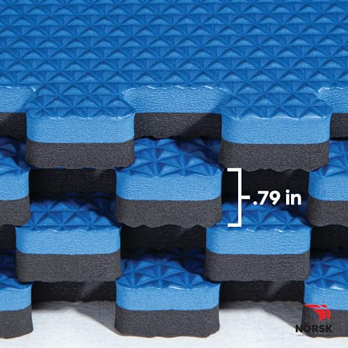 Reversible Exercise Mats 3/4" Thick EVA Interlocking Foam Tiles, Perfect Home Gym Flooring, 4 Tiles & 8 Trim Pieces, 16 Sq. Ft. 24"x24" Dazzling Blue/Black - color: Dazzling Blue/Black, size: 4 Tiles - 16 Sq. Ft.