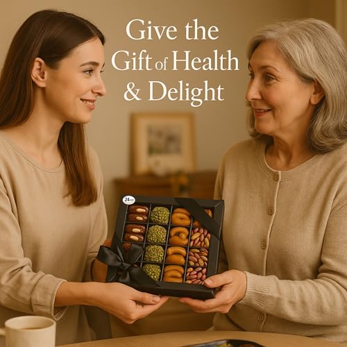 Andy Anand Gluten Free All Natural Truffles & Stuffed Dates Gift Box – Chocolate Free, Deliciously Healthy Embracing Nature's Goodness Perfect as Eid al Fitr Gift, Fresh flown from Turkey (24 Pcs 10.5 Oz)