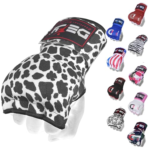 DEFY Padded Inner Gloves Quick 75cm Long Strap – Inner Boxing Gloves Gel Padded Knuckle Protection – Elasticated Boxing Hand Wraps for MMA Muay Thai Kickboxing Martial Arts Pair - color: Leopard Spots, size: Small