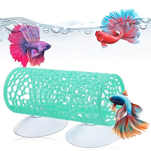 Green Betta Tunnel, Betta Cave with Suction Cups, Plastic Bettas Tank Accessories, Safe Aquarium Decor for Small Fish & Shrimp, Small Fish Toys Hideout Play Area - color: Green
