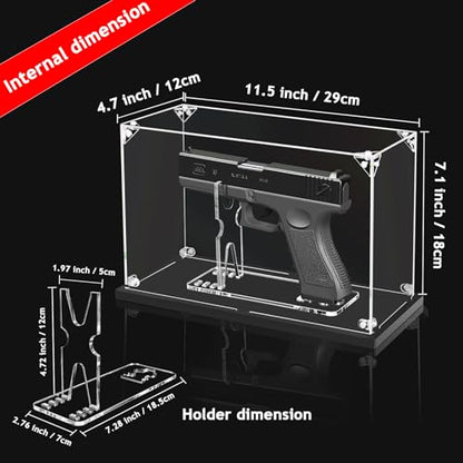 KOLIPI Gun Display Case, Clear Acrylic Showcasing Case for Pistol, Display Stand for Gun, Watch The Video to Assemble (11.5x4.7x7.1 inch, 29x12x18 cm) - size: Gun Display Case, 11.5x4.7x7.1 inch