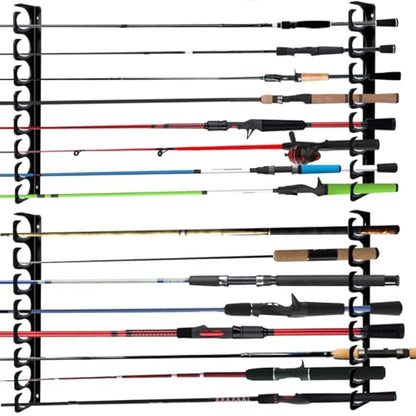 Wall Mounted Fishing Rod Rack Holder Ceiling Storage Hook Hanger Display Metal Horizontal Rack Oranizer Poles Steel Racks Holds up to 16 Rods with Soft Protective Pad for Garage Cabin and Basement - style: Store 16 Rod