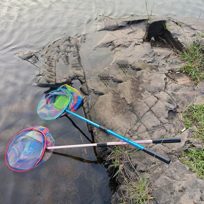 Fishing Net 2 Pack Retractable Lightweight Landing Net with Aluminum Rod Handle Fishing Nets for Youth Catch and Release Butterfly Nets - style: Blue+red