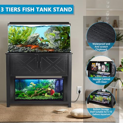 BEURUKU 40 Gallon Tank Stand with Cabinet and Power Outlets, Heavy Duty Metal Aquarium Stand for 40-50 Gallon Breeder Tank, Turtle Tank, Double Terrarium Stand, 660LBS Capacity, Black - color: Black, size: 40-50 Gallon