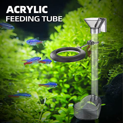 Shrimp Feeding Dish Set, Shrimp Feeder Tube Kit for Fish Tank(15" | Clear Durable, Simple Installation, Keep Water Clean, Shrimp Feeding Tube with Feeding Ring & Cleaning Brush