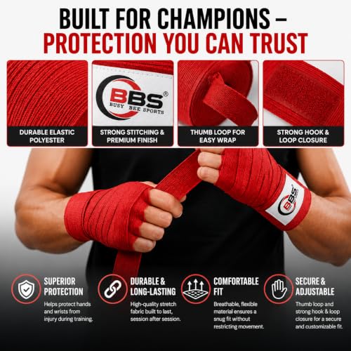 Busy Bee Sports Boxing Hand Wraps - color: Red