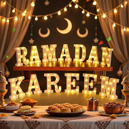 Aurelema Sukkot Large LED Letter Sign LED Lights, Ramadan Kareem, 8.27 Inches - color: Ramadan Kareem, size: 6.3 Inches