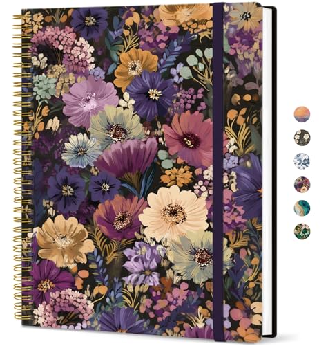 Taja Large Spiral Lined Journal for Women, 8.5" x 11" Notebooks for Work Collge Ruled, A4 Aesthetic Cute Journaling Notebooks for Writing, Plastic Cover, Midnight Bloom - color: R-Midnight Bloom