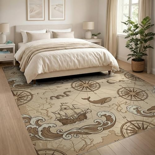 8'x10' Washable Flatwoven Rug, Beige Antique Octopus Stain Resistant Extra Large Carpet for Dining Room, Large Office, Lounge, Non-Slip Chair-Friendly Mat | Ref:2067300 - color: Beige/Pattern 24, size: 8' x 10' (Rectangular)