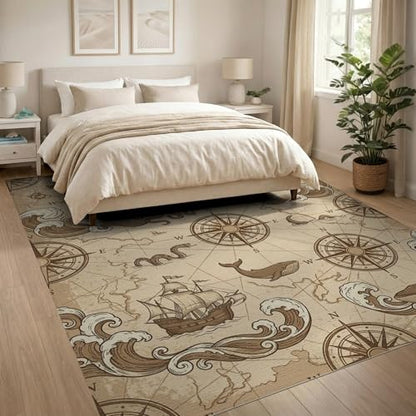 8'x10' Washable Flatwoven Rug, Beige Antique Octopus Stain Resistant Extra Large Carpet for Dining Room, Large Office, Lounge, Non-Slip Chair-Friendly Mat | Ref:2067300 - color: Beige/Pattern 24, size: 8' x 10' (Rectangular)