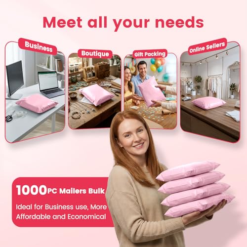 Metronic Poly Mailers 10x13 1000 Pack, Small Bulk Shipping Bags for Clothes | Heavy Duty Self Seal Waterproof Tear-resistant Packaging Bags, Mailing Envelopes for Clothing, Small Business, Light Pink. - size: 10X13 1000PC