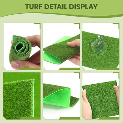 4 Packs 6x6 Inch Cuttable Artificial Grass Squares, Realistic Fake Grass Mats, Mini Craft Turf Tiles for Fairy Garden Accessories, Dollhouse Decor, DIY Craft and Diorama Supplies