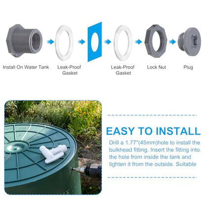 PATIKIL PVC Bulkhead Fitting with Plug NPT1", 4 Pack Bulkhead Water Tank Connector with Silicone Seal Gasket Garden Hose Fitting with Plug for Rain Bucket, Sinks, Aquariums, Gray
