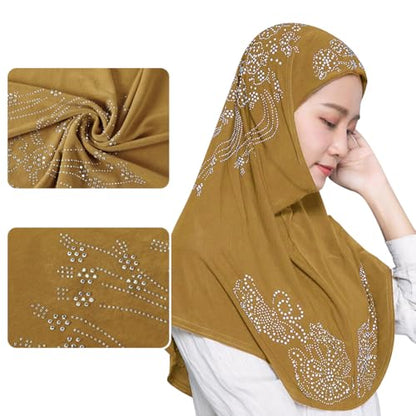 SIQITECHNO Elegant Hijab for Women Muslim Turban Scarf Islamic Headscarf Muslimah Turban Arabian Headwear Eid Scarf Shawl - color: Camel Color