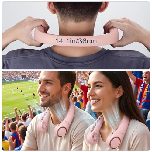 CIVPOWER Neck Fan: Portable Personal Neck Cooling Rechargeable Bladeless Fan - Hands Free 3 Speed 4000 mAh Battery USB Operated Wearable Headphone Design - Gift for Men Women Outdoor (Pink) - color: Pink