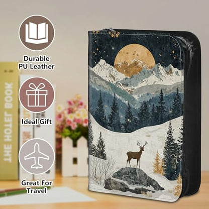 Bible Cover Case for Women, PU Leather Large Bible Cases with Zipper Fits Books Up to 12" x 9" x 2.76”, Bible Carrying Bag for Men, Mountain Deer - color: Mountain Deer