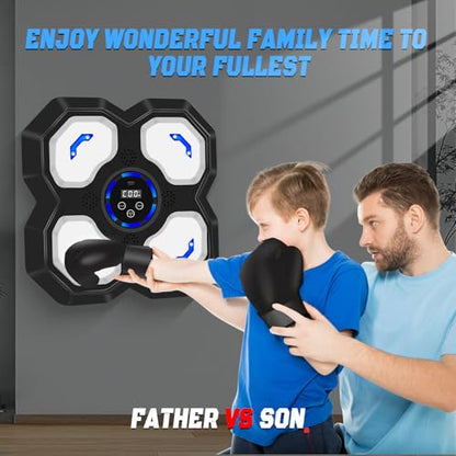 Music Boxing Machine for Kids and Teens Adults, Trainer Equipment with Gloves, Wall-Mounted Boxing Music Workout Machine, LED Electronic Focus Training for Home,Office, Gym - style: Punch-black