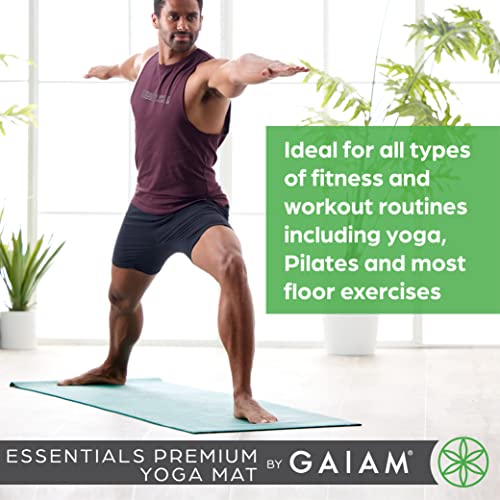 Gaiam Essentials 1/4" Thin (6mm) Yoga & Pilates, Fitness & Exercise Mat with Easy-Cinch Carrier Strap Cusion Support For Fitness and Gym Workouts - color: Green