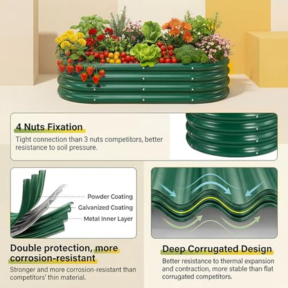 Land Guard 2Pcs 8ft Galvanized Steel Raised Garden Bed, 8 x 4 x 1 ft Large Metal Raised Planter Beds, Raised Garden Bed for Vegetables, Green - color: 3-green, size: 8×4×1ft(2pcs）