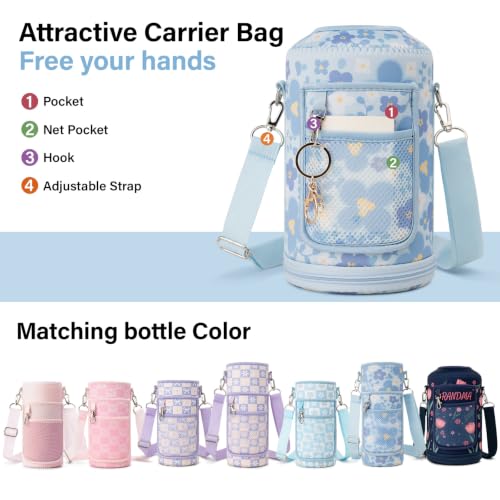 DYSANKY Water Bottle Gift– 64 oz Insulated Stainless Steel Bottle with Carrier Bag, Strap & Gift Box – BPA-Free – Ideal for Hiking, Camping & Travel - Blue Flower 64 oz - color: Blue Flower, size: 64 Ounces