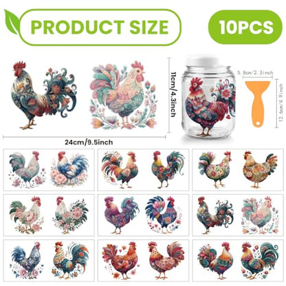 arricraft 10 Pcs Floral Chicken Theme PVC Cup Transfer Stickers, Flower-Patterned Chicken UV Waterproof Cup Sticker for 16 oz Glasses Window Home Printing Decoration 24x11cm - style: Floral Chicken Theme