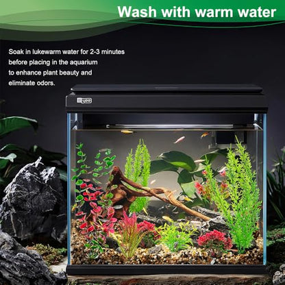 18Pcs Plastic Aquarium Plants, Weighted Base, Red Green Fish Tank Decor | Safe for betta and goldfish. Fresh and saltwater. Tall and short variety pack. Weighted bases hold firm.