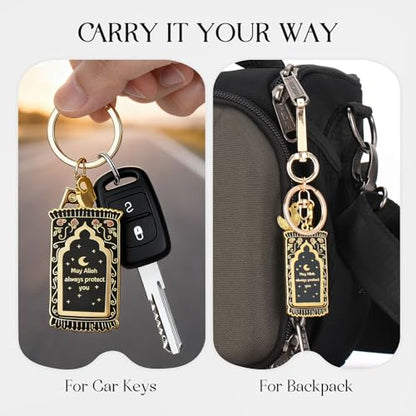 Islamic Keychain – Gold-Plated Enamel Muslim Keychain with Quran Verse & Charms, Islamic Gifts for Women & Men - color: Black