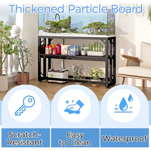 METYERRY 55 Gallon Fish Tank Stand with Power Outlet,Adjustable Aquarium Stand, Heavy Duty Terrarium Stand,Metal Frame Reptile Turtle Tank Stand Suitable for Home Office,860LBS Capacity, Black - color: Black, size: 55 Gallon