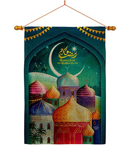 HS190171-DB-03 Happy Ramadan Kareem Religious 28 x 40 in. Double-Sided Decorative Vertical House Flag Set for Decoration Banner Garden Yard Gift