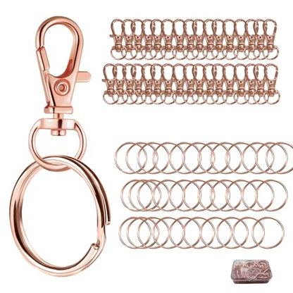 Keychain, 68PCS Swivel Snap Hooks with Key Rings, Metal Lobster Claw Clasp,34PCS Keychains Clips Hooks and 34PCS Key Chain Rings,Keychain Rings for DIY Crafts,Jewelry Making (Rose Gold) - color: Rose Gold