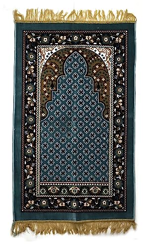 Muslim Islamic Turkish Prayer Jainamaz Meditation Puja Velvet Rug Mat Kalin Carpet Heavy Pure Yarns Fabric Elegant Design Very Soft Feel for Home Office Ramadan Eid Gift (Mat-1) - color: Mat-1