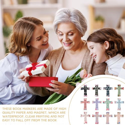 Resurhang 48 Pcs Magnetic Bookmarks Christian Cross Magnetic Page Markers Religious Bible Verses Bookmarks for Mother's Day Women Student Church Study Group Graduation Coworker Team (Flower) - style: Flower