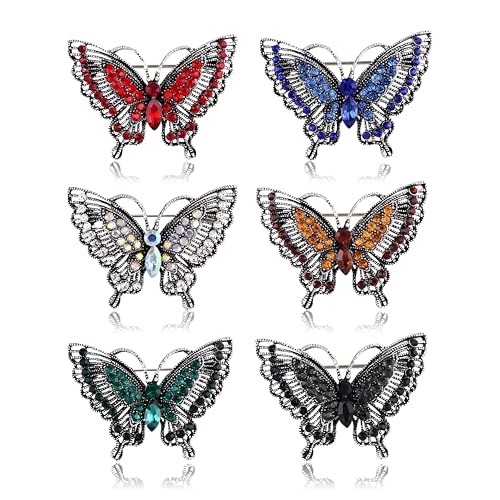 MALOYANVE 6 PCS Multicolor Rhinestone Butterfly Brooch Pin for Women Crystal Elegant Lapel Pins Daily Decoration Dress Accessories Jewelry - color: Colorful-D